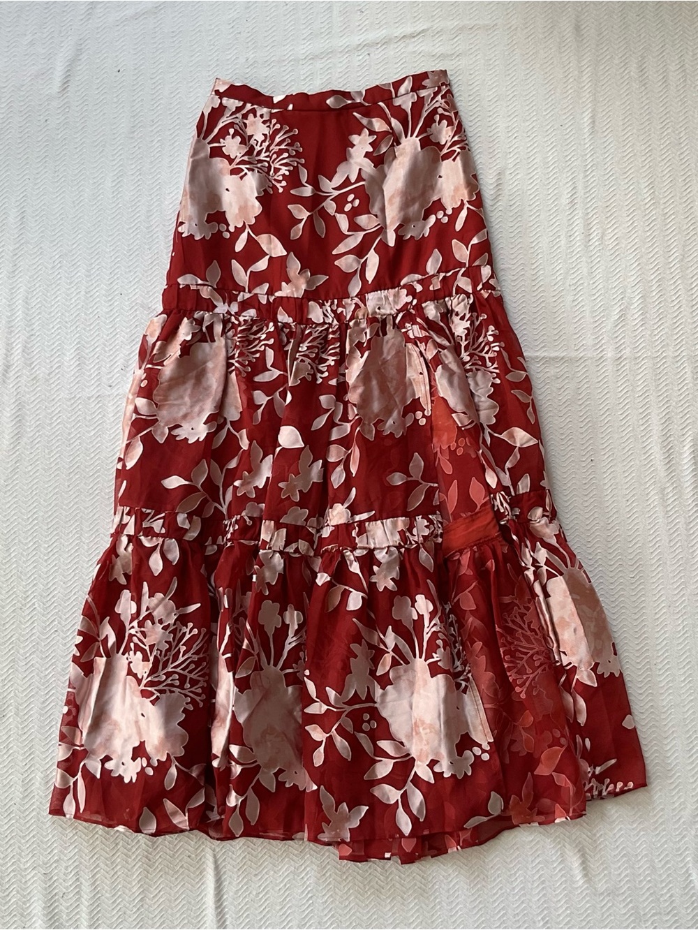 Anthropologie Hutch Floral Tiered Maxi Skirt In Rust and White Size Medium NWT